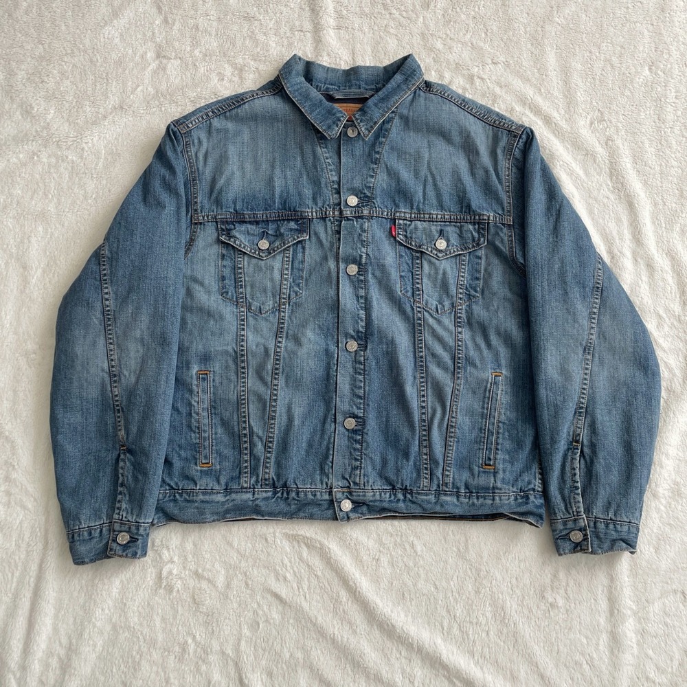 Levis Mens Standard Trucker Jacket Blanket Lined Medium Wash Denim 70518-0493 XL
